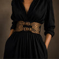 Black & Bronze Sculpted Leather Waist Belt - ELLY
