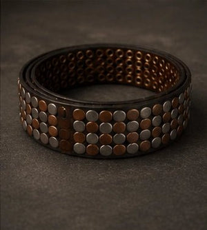 Black Leather Belt with Mixed Metal Stud Detailing - ELLY