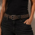 Black Leather Belt with Mixed Metal Stud Detailing - ELLY