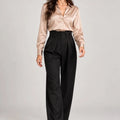 Black Wide-Leg Pleated Pants - ELLY