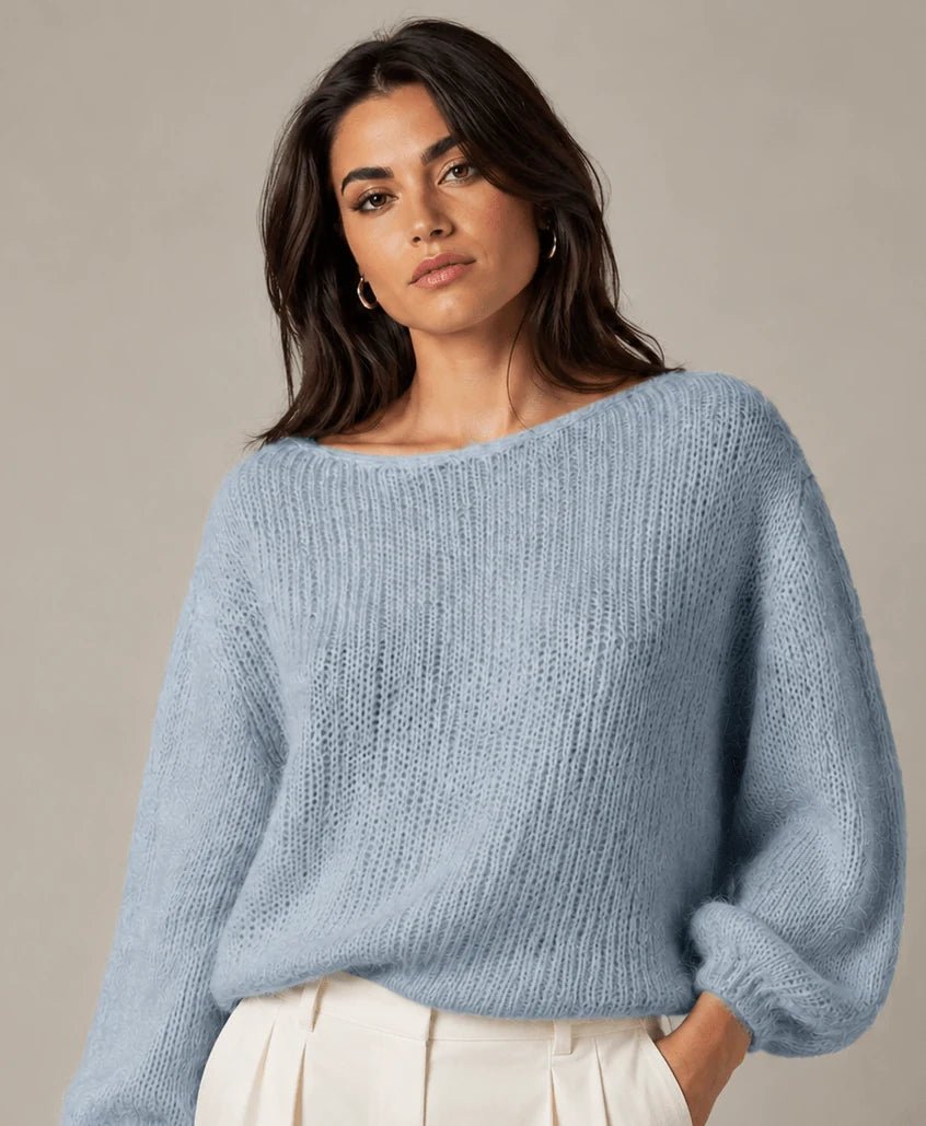 Blue Gray Oversized Knitted Sweater - ELLY
