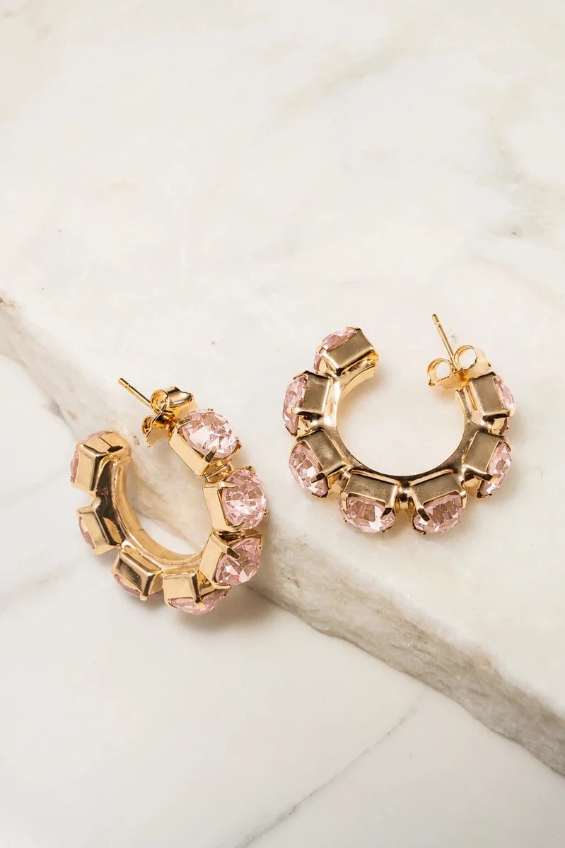 Blush Rosé Crystal Hoop Earrings - ELLY