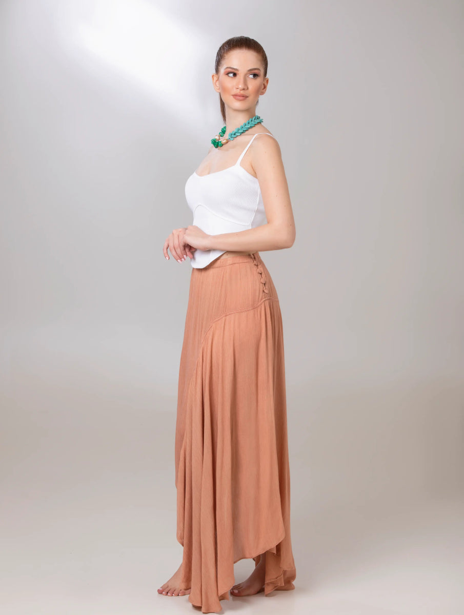 Brown Asymmetric Paneled Midi Skirt - ELLY