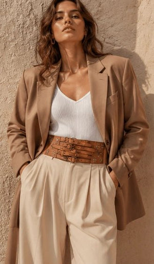 Buff Tan Multi - Buckle Statement Belt - ELLY