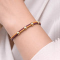 Burgundy & Mustard Leather Gold Accent Bracelet - ELLY