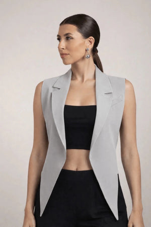 Casual Grey Freesize Lapel Vest - ELLY