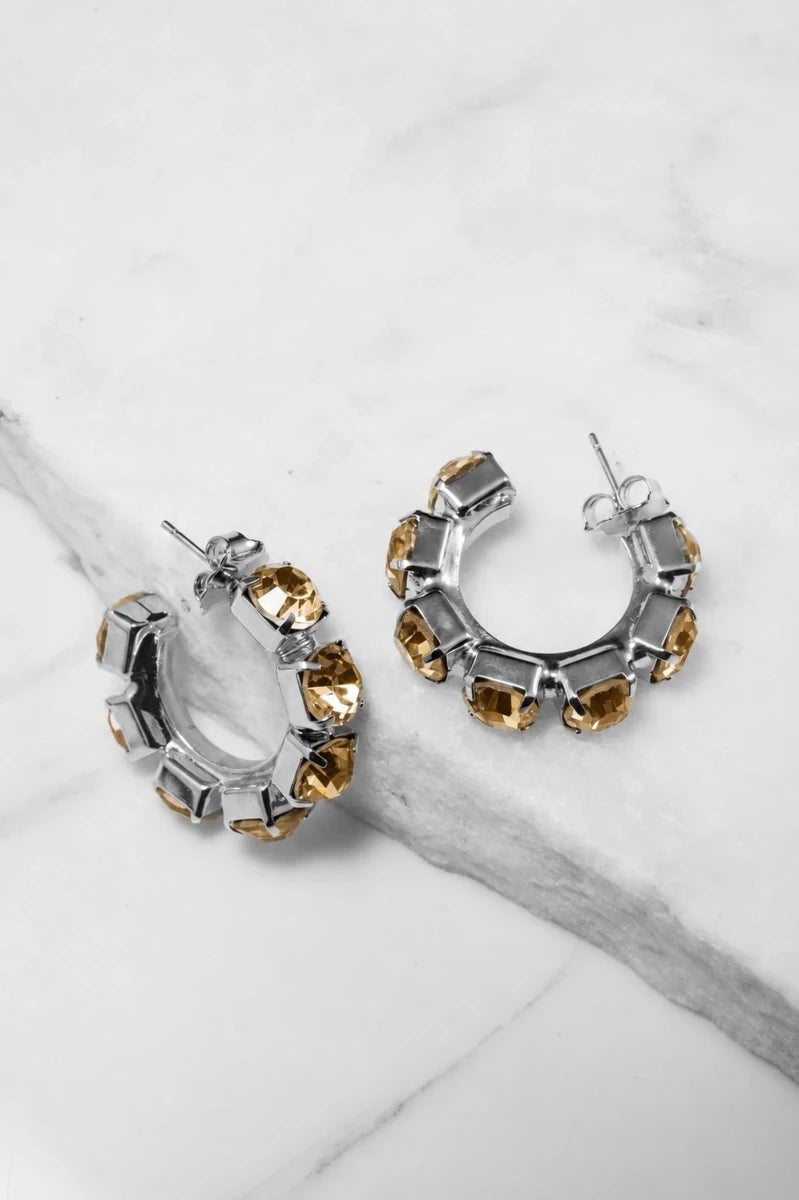 Champagne Crystal Hoop Earrings – Argento - ELLY