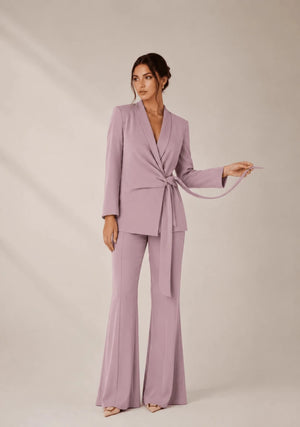 Charmé Cipria Tie - Front Blazer & Flared Pants Set - ELLY