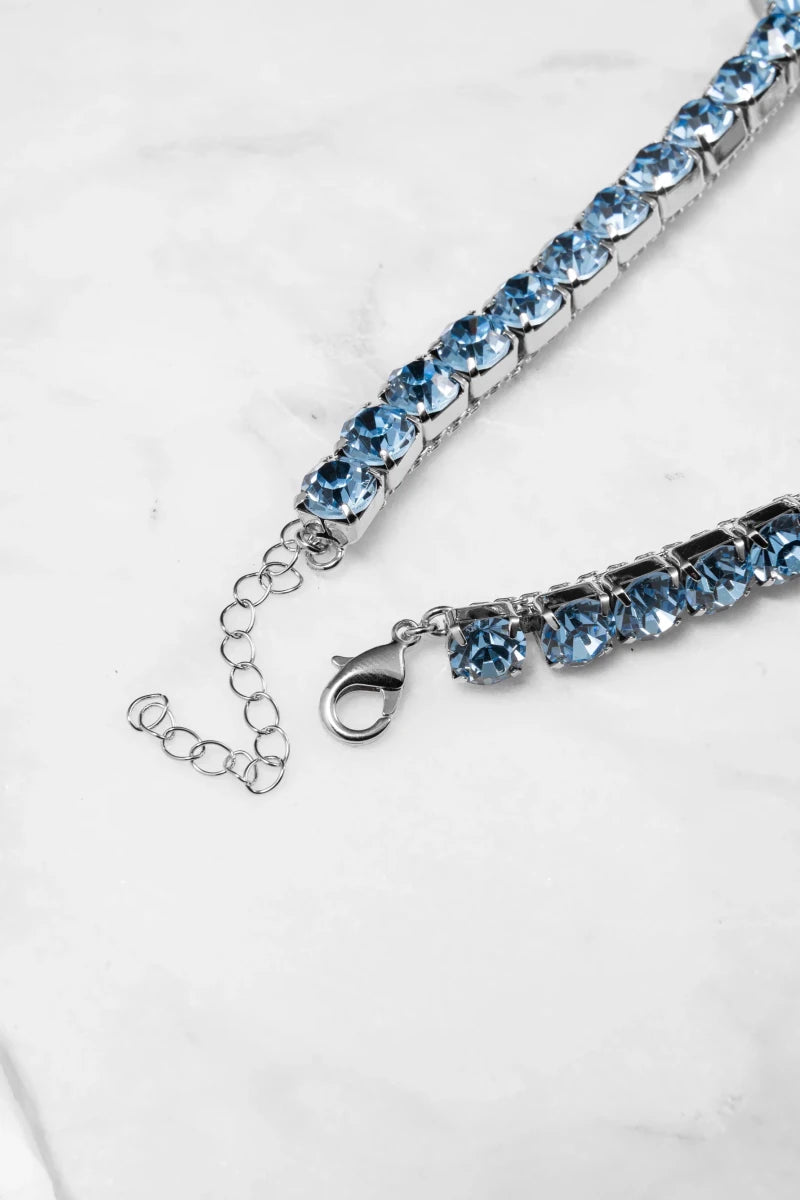 Choker Cristalli Lineari – Argento / Acqua Marina - ELLY