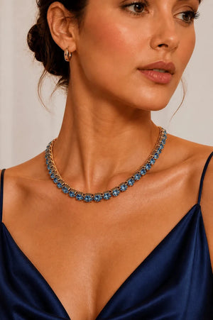 Choker Cristalli Lineari – Oro / Acqua Marina - ELLY