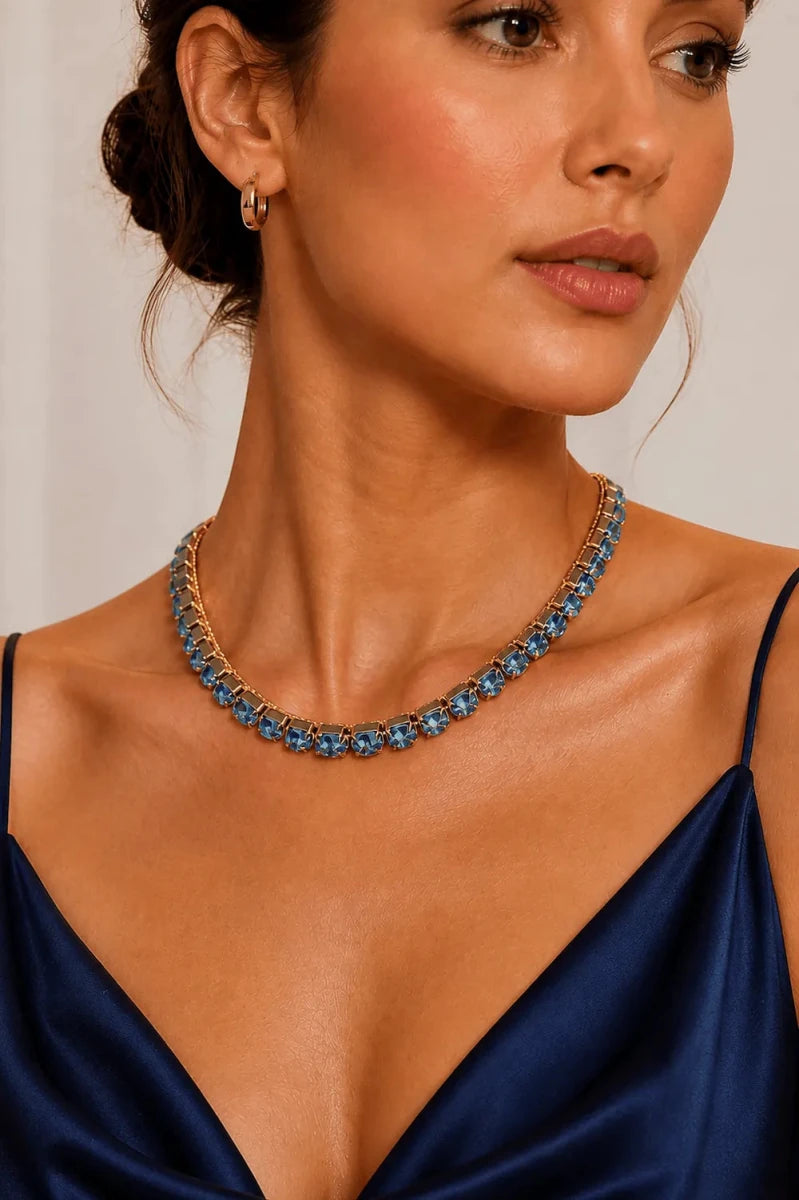 Choker Cristalli Lineari – Oro / Acqua Marina - ELLY