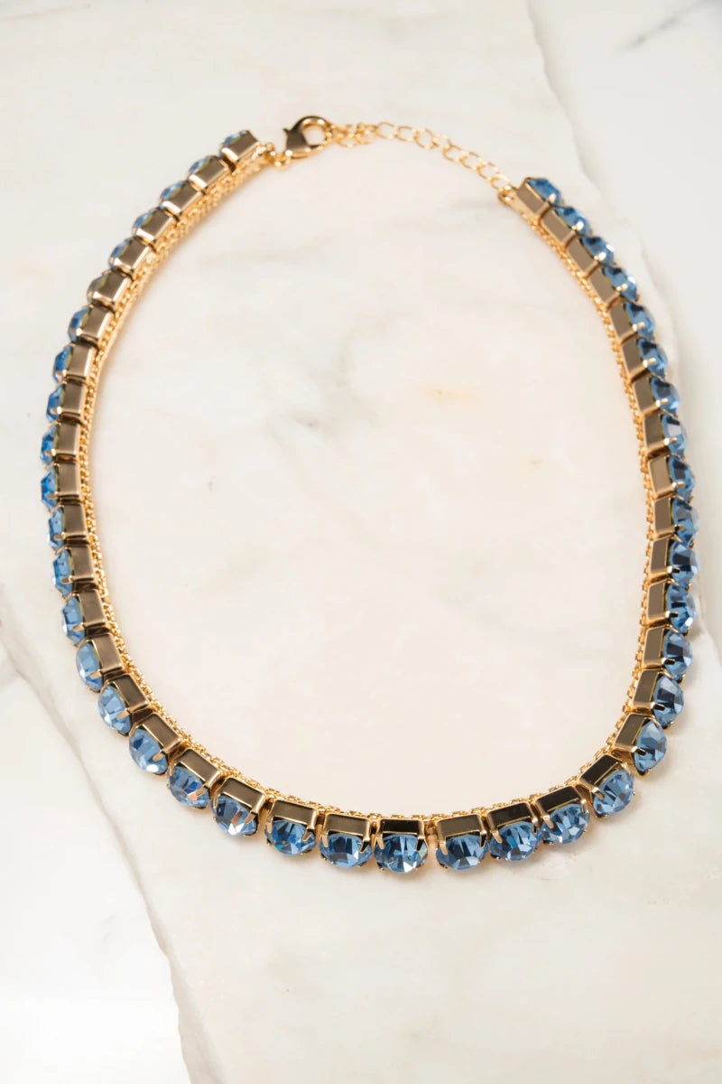Choker Cristalli Lineari – Oro / Acqua Marina - ELLY