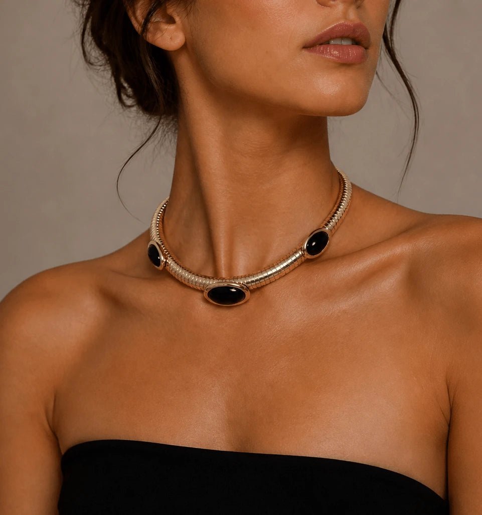 Collana Tubo Gas Oversize con Ovale Cabochon - ELLY