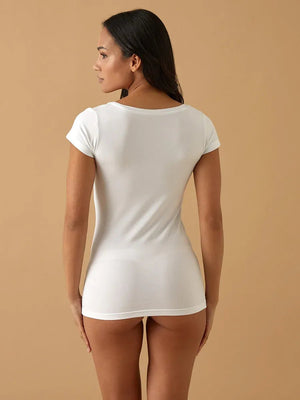 Cotton Scollo Lollo Scoop Neck T-Shirt – BIANCO - ELLY