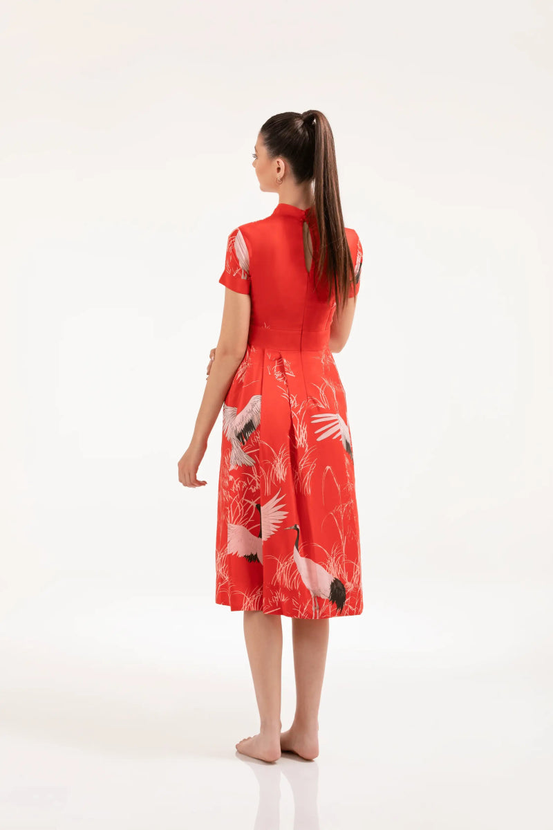 Crane Print Red Dress – ELLY - ELLY