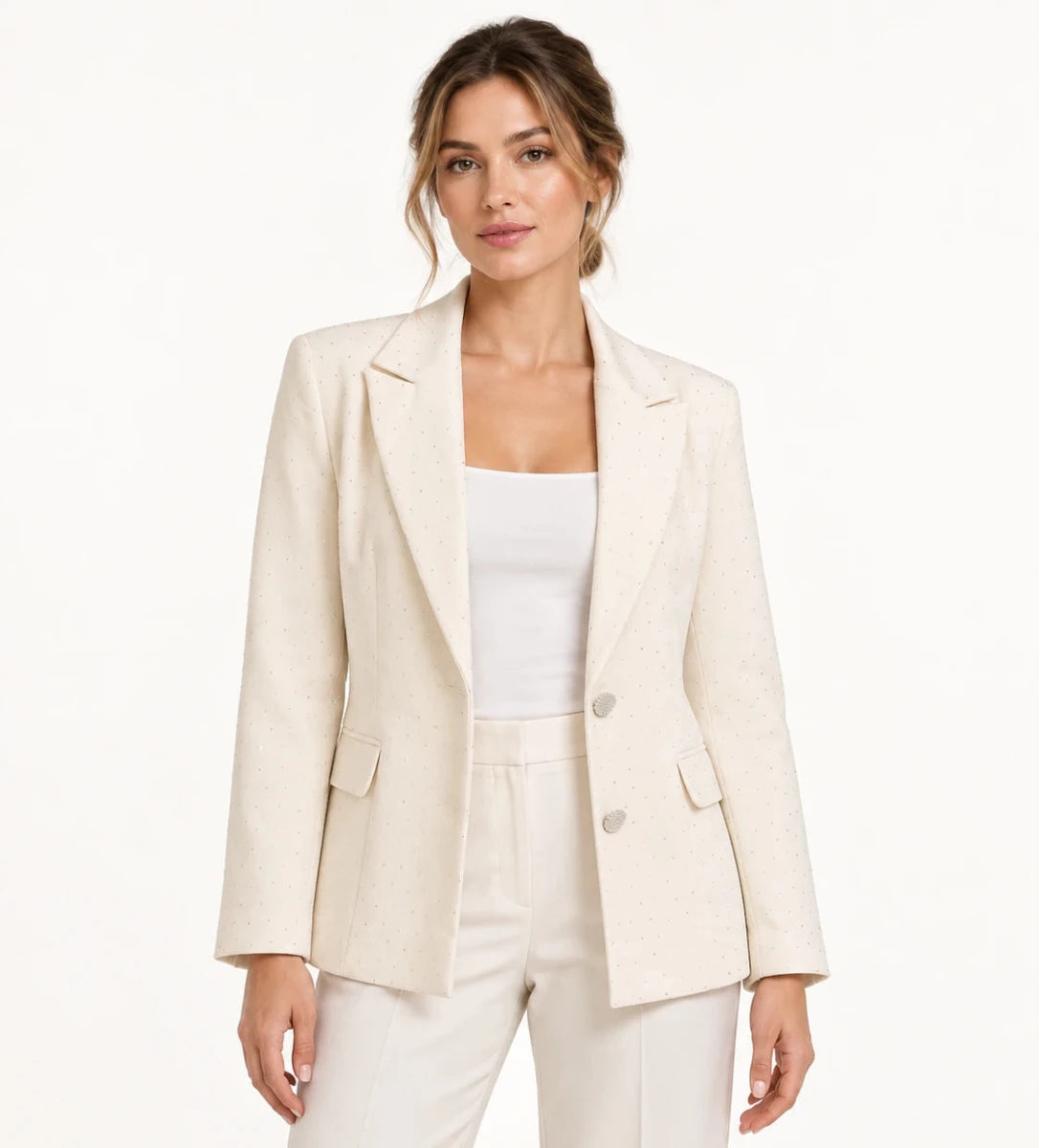 Crystal Embellished Cream Blazer - ELLY
