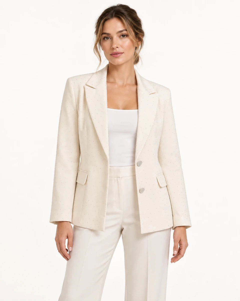 Crystal Embellished Cream Blazer - ELLY