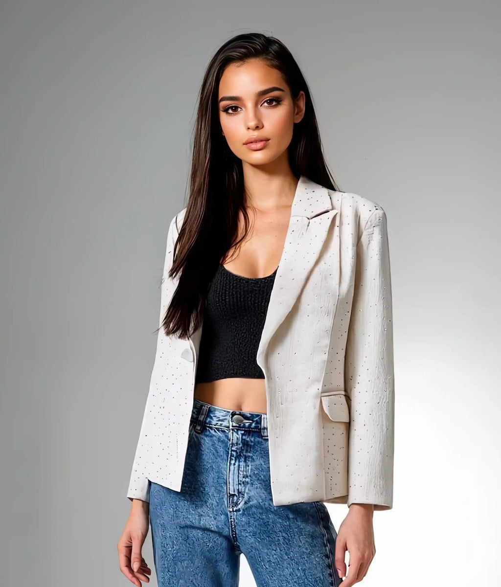Crystal Embellished Cream Blazer – ELLY - ELLY