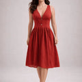 Deep Red Cotton Slub Midi Dress – ELLY - ELLY