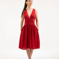 Deep Red Cotton Slub Midi Dress – ELLY - ELLY