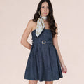 Denim Belted Strapless Mini Dress - ELLY