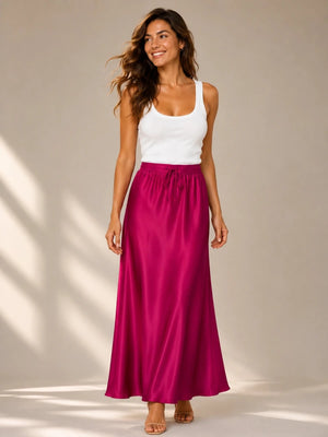 Drawstring Waist Maxi Skirt - ELLY