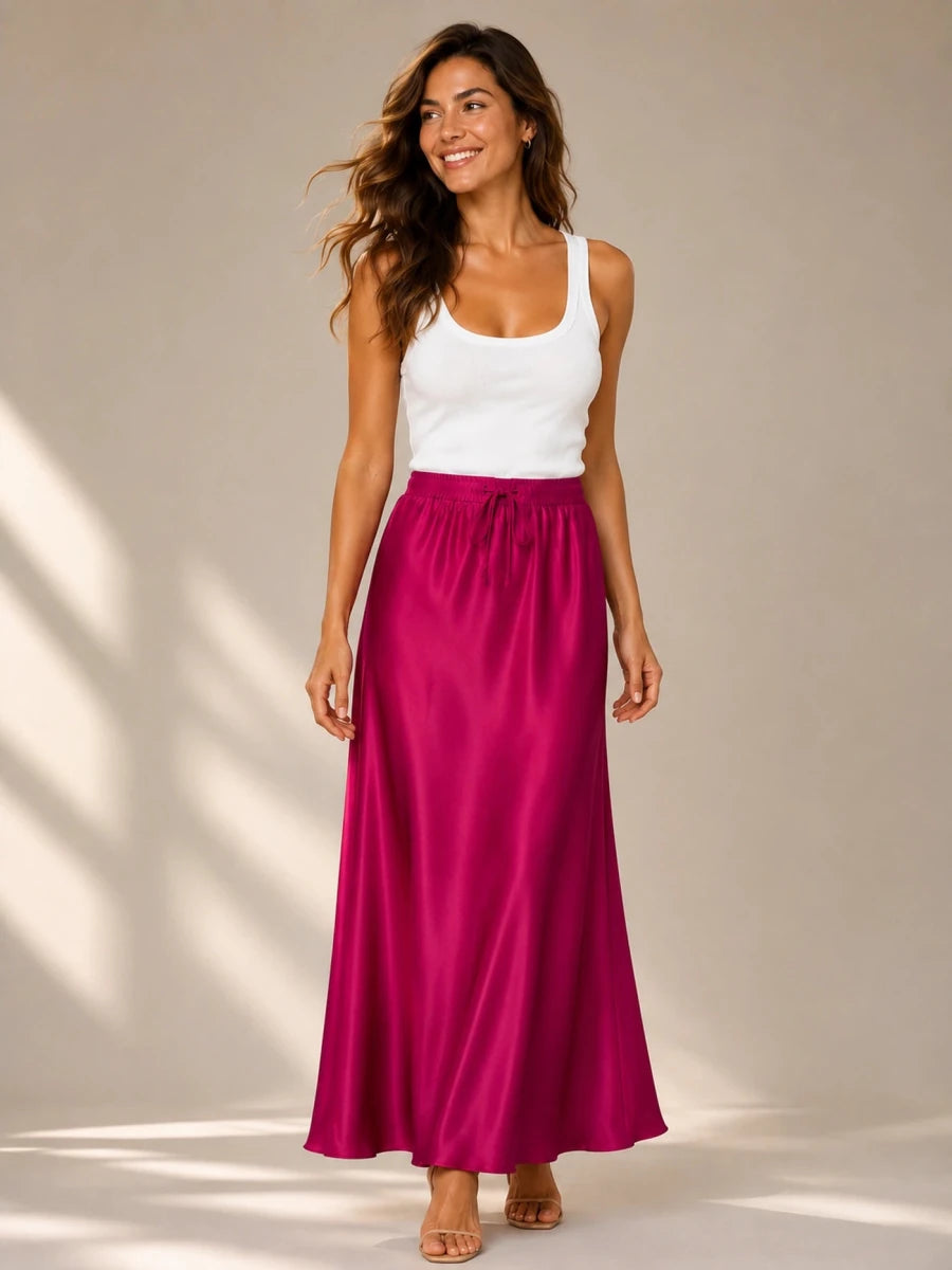 Drawstring Waist Maxi Skirt - ELLY