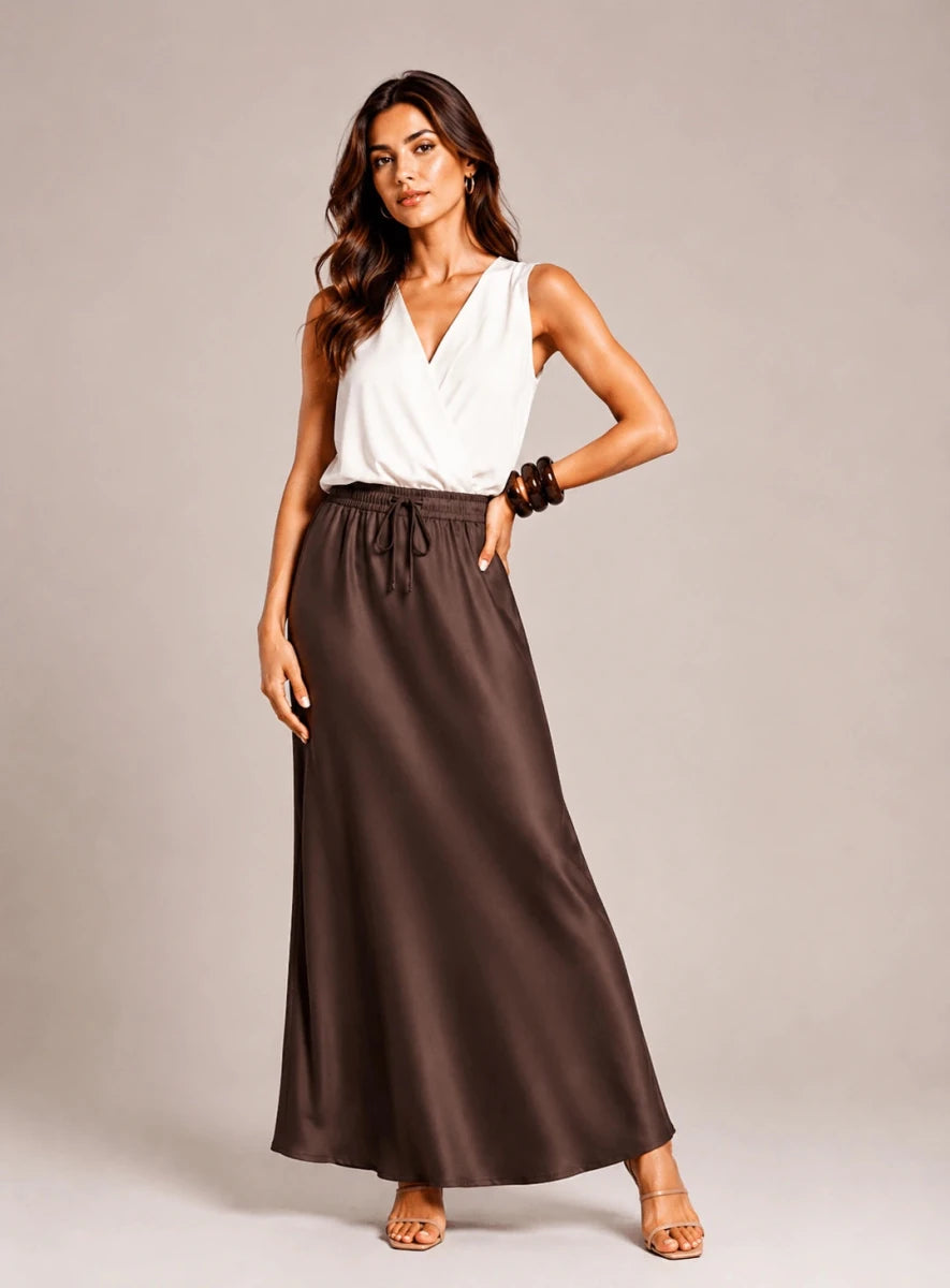 Drawstring Waist Maxi Skirt - ELLY