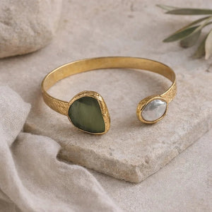Dual Stone Cuff Bracelet – Gold - ELLY