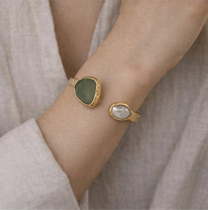 Dual Stone Cuff Bracelet – Gold - ELLY