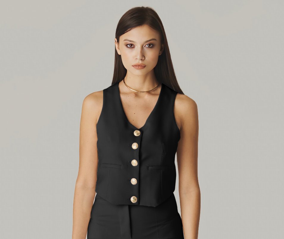 Eleganza Nero Sleeveless Vest - ELLY