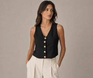 Eleganza Nero Sleeveless Vest - ELLY