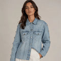 Embellished Light Wash Denim Jacket - ELLY