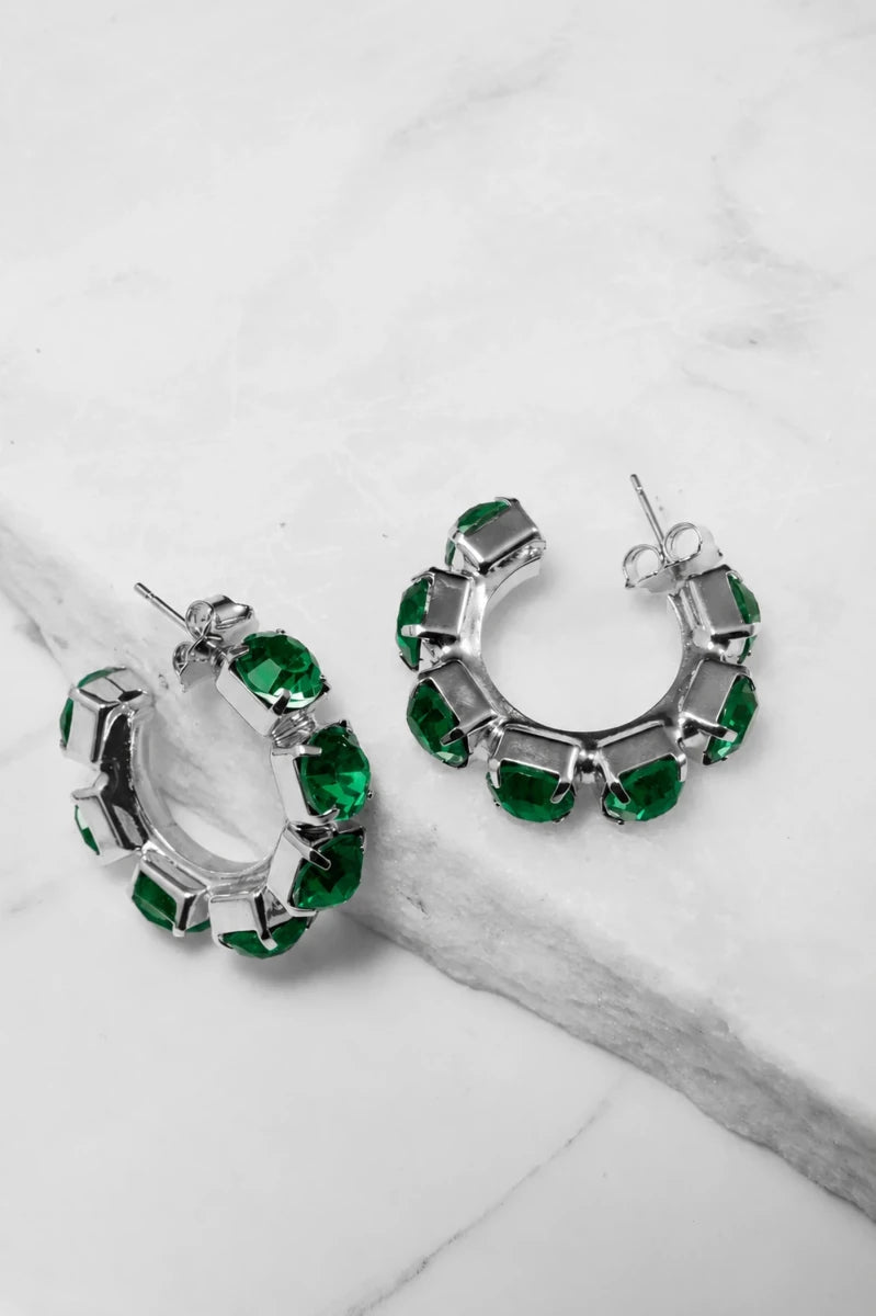 Emerald Crystal Hoop Earrings – Argento - ELLY