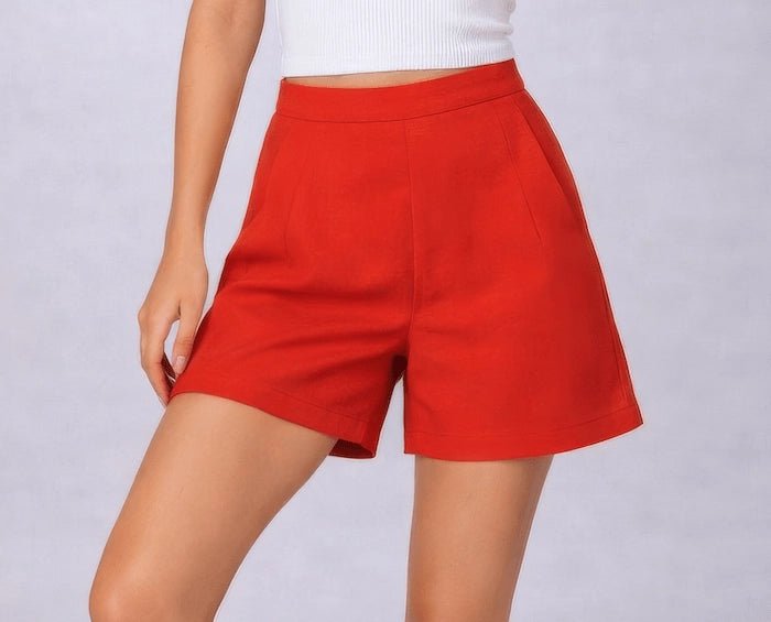 Flame Red Tailored Shorts - ELLY