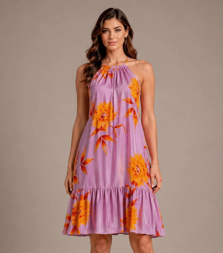 Floral Halter Mini Dress – Rosa - ELLY