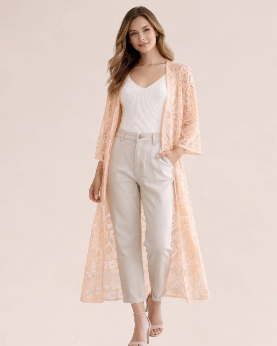 Geometric Lace Kimono - ELLY