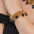 Gold Leaf Statement Bracelet with Preciosa Czech Crystals - ELLY