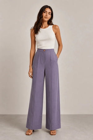 Grey Lilac Wide - Leg Pants - ELLY
