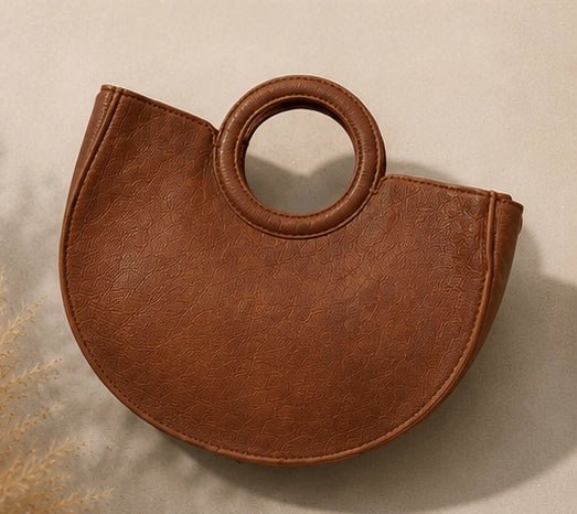 Half - Moon Floral Leather Top Handle Bag – Tan - ELLY