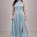 Halter - Neck Satin Midi Dress in Blue – by ELLY - ELLY