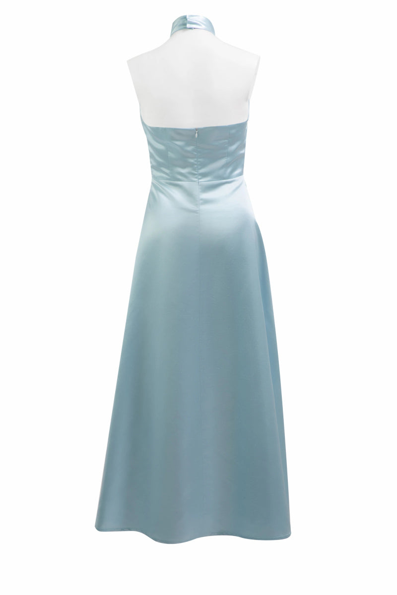 Halter - Neck Satin Midi Dress in Blue – by ELLY - ELLY