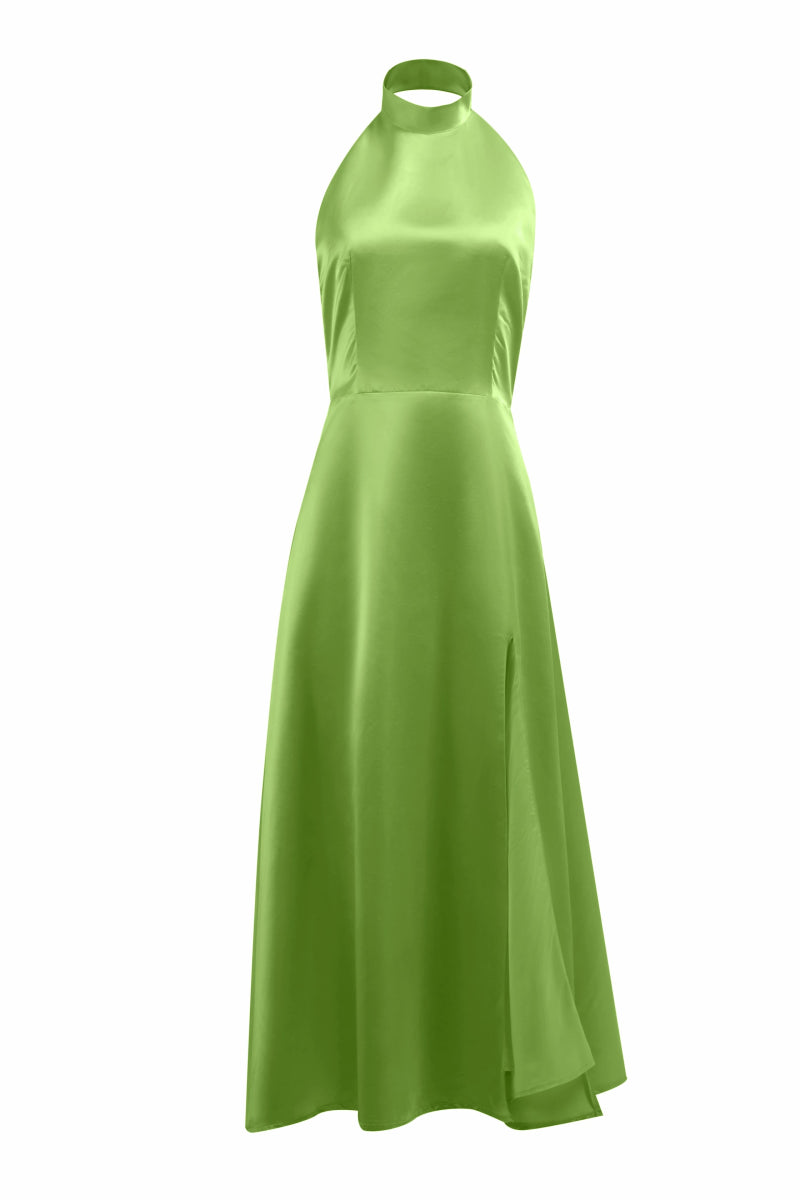 Halter - Neck Satin Midi Dress in Green – by ELLY - ELLY