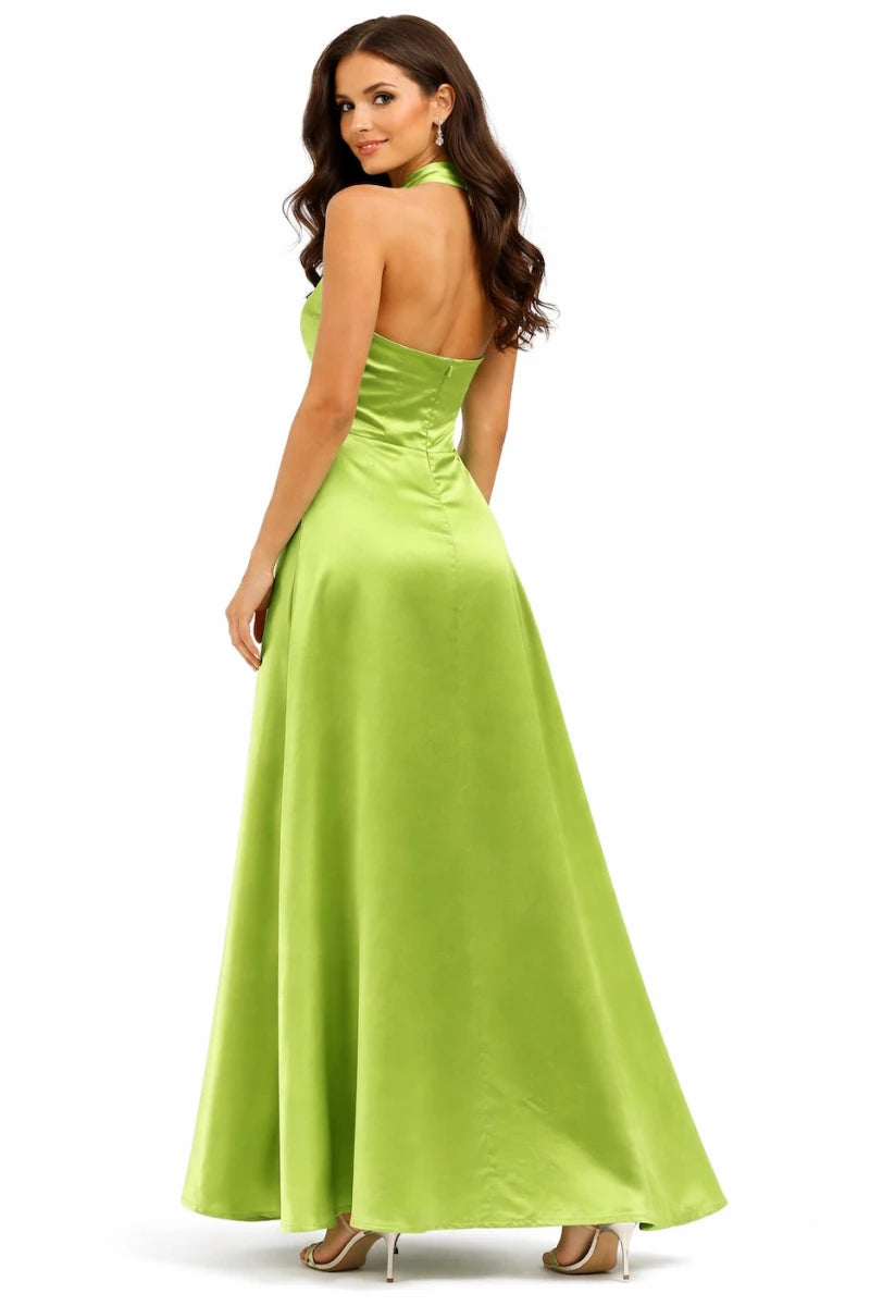 Halter - Neck Satin Midi Dress in Green – by ELLY - ELLY
