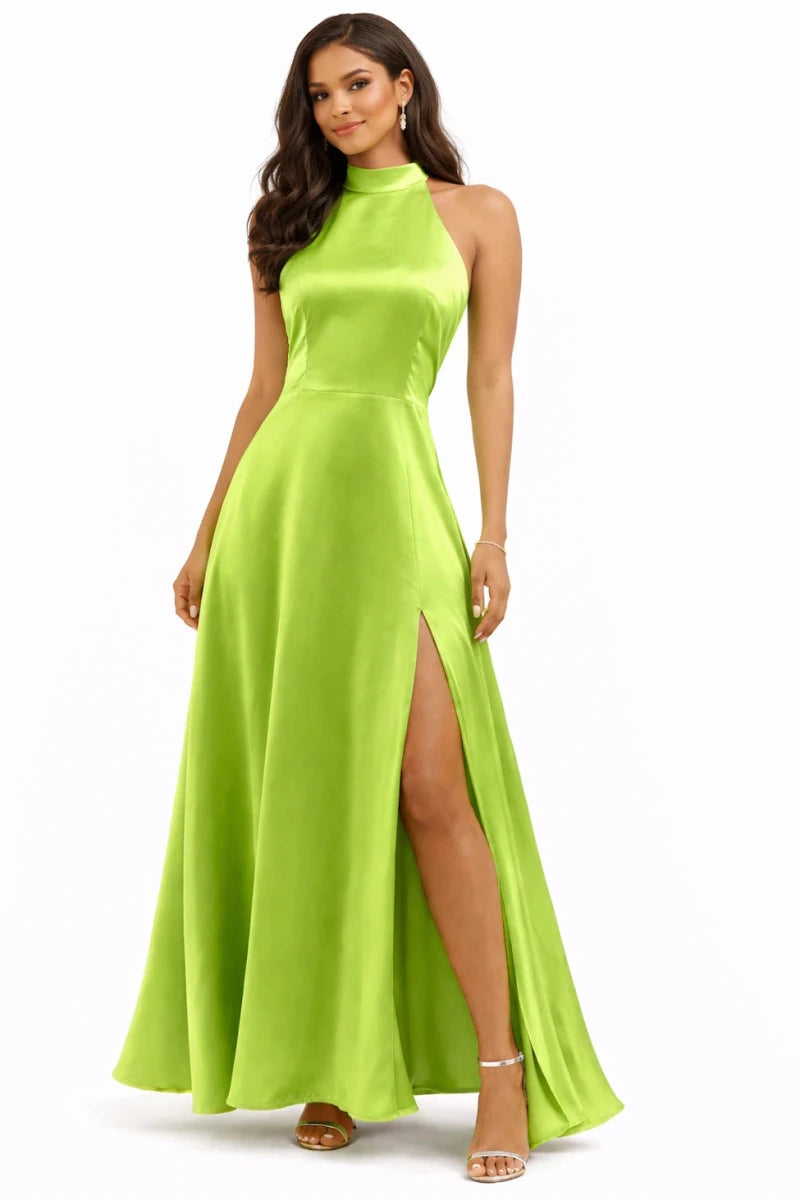 Halter - Neck Satin Midi Dress in Green – by ELLY - ELLY