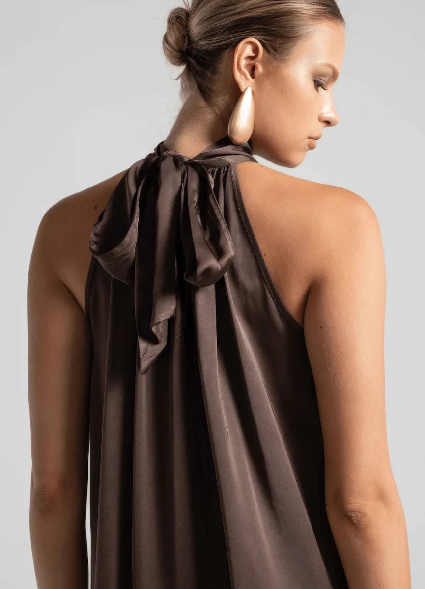 Halter Satin Maxi Dress - ELLY