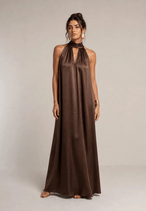 Halter Satin Maxi Dress - ELLY