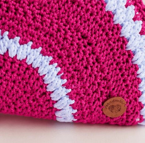 Handmade Fuchsia Crochet Half - Moon Clutch – Pink &amp; White - ELLY