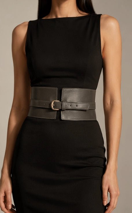 Handmade High Waist Leather Belt - Classic Black - ELLY