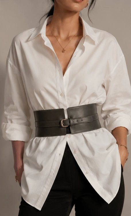 Handmade High Waist Leather Belt - Classic Black - ELLY